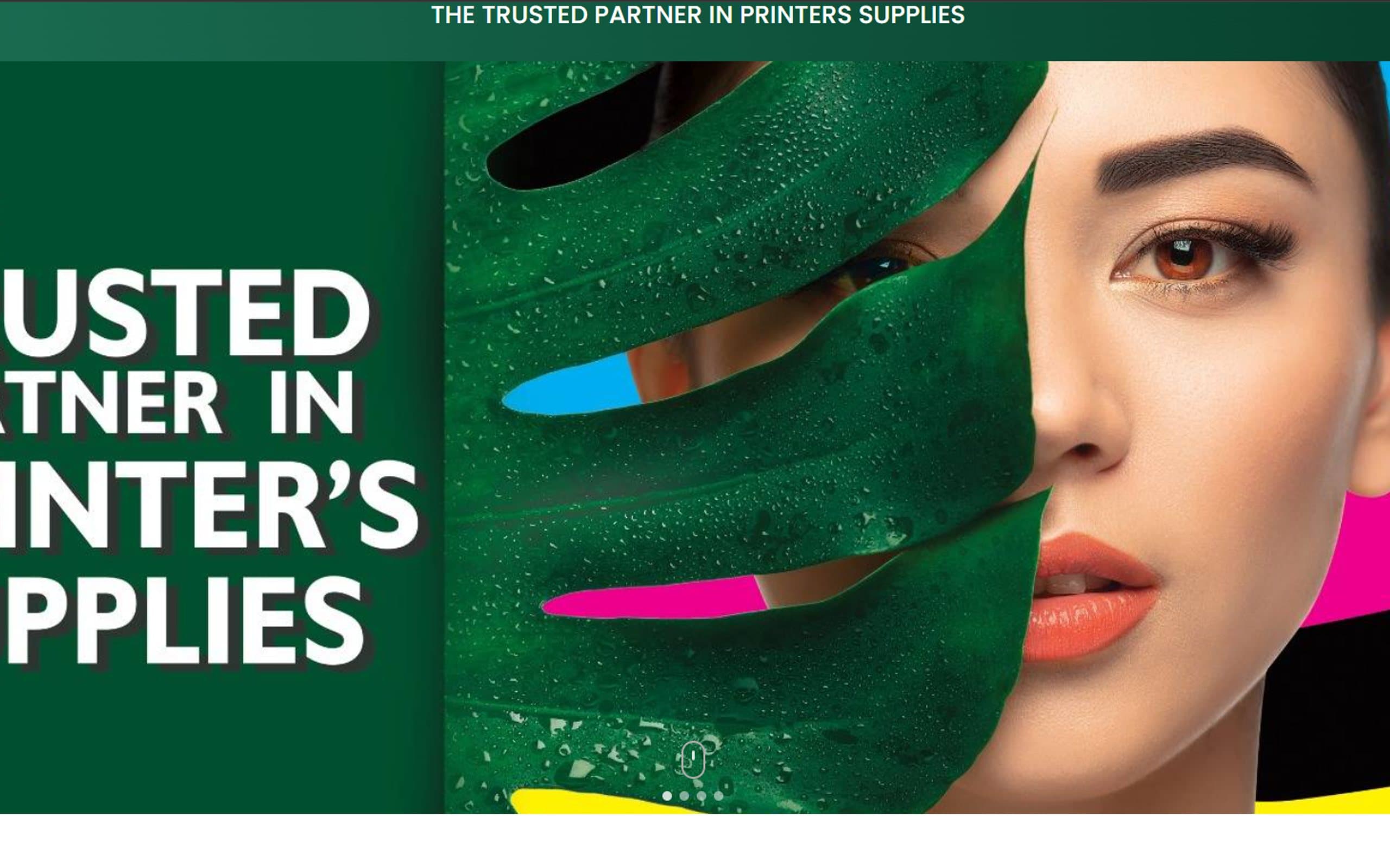The KWO Printing Needs home page: a CMYK-themed banner photograph beside the headline 'The Trusted Partner in Printer's Supplies.'